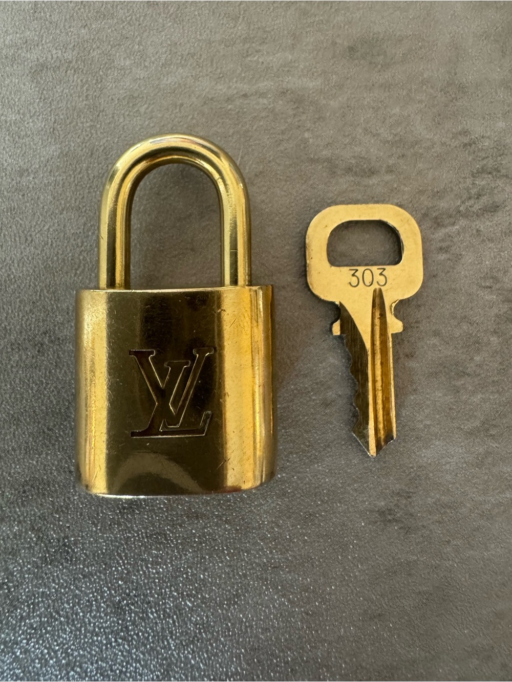 Louis Vuitton Gold Tone Padlock and Key Set #303